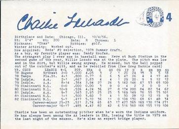 1983 Indianapolis Indians #4 Charlie Leibrandt Back
