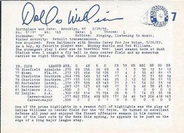 1983 Indianapolis Indians #7 Dallas Williams Back