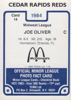 1984 TCMA Cedar Rapids Reds #14 Joe Oliver Back