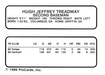 1986 ProCards Vermont Reds #NNO Jeff Treadway Back
