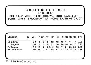 1986 ProCards Vermont Reds #NNO Rob Dibble Back