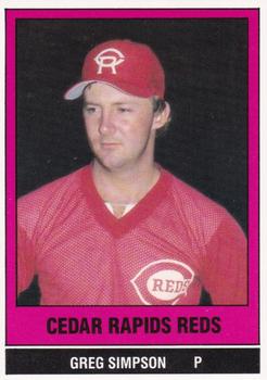 1986 TCMA Cedar Rapids Reds #9 Greg Simpson Front
