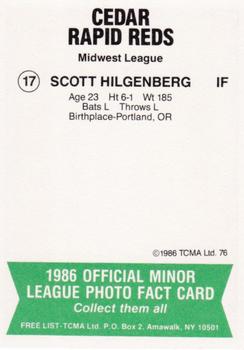 1986 TCMA Cedar Rapids Reds #17 Scott Hilgenberg Back