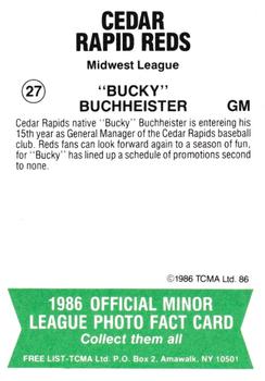 1986 TCMA Cedar Rapids Reds #27 Don Buchheister Back