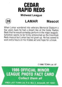 1986 TCMA Cedar Rapids Reds #28 Lamar Back