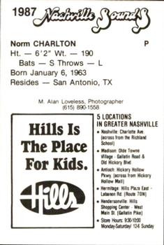 1987 Nashville Sounds #2 Norm Charlton Back