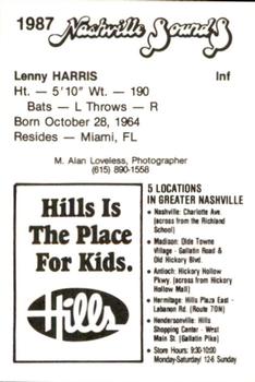 1987 Nashville Sounds #9 Lenny Harris Back