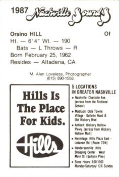 1987 Nashville Sounds #11 Orsino Hill Back