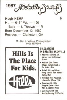 1987 Nashville Sounds #12 Hugh Kemp Back