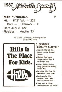 1987 Nashville Sounds #13 Mike Konderla Back