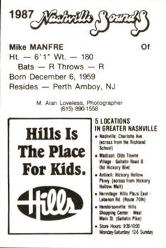 1987 Nashville Sounds #15 Mike Manfre Back
