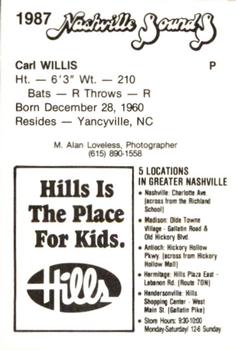1987 Nashville Sounds #24 Carl Willis Back