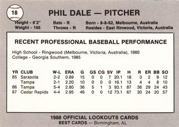 1988 Best Chattanooga Lookouts #18 Phil Dale Back