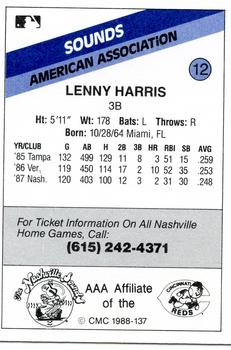 1988 CMC Nashville Sounds #12 Lenny Harris Back