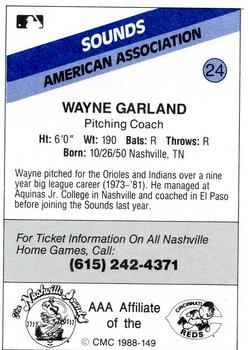 1988 CMC Nashville Sounds #24 Wayne Garland Back