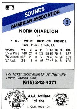 1988 CMC Nashville Sounds #3 Norm Charlton Back