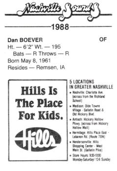 1988 Nashville Sounds #3 Dan Boever Back