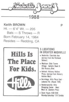 1988 Nashville Sounds #4 Keith Brown Back