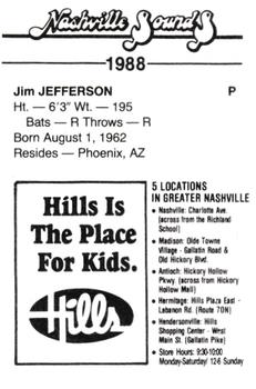 1988 Nashville Sounds #13 Jim Jefferson Back