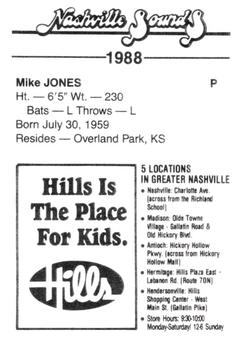 1988 Nashville Sounds #14 Mike Jones Back