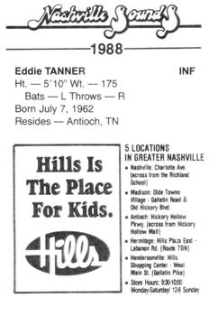 1988 Nashville Sounds #23 Eddie Tanner Back