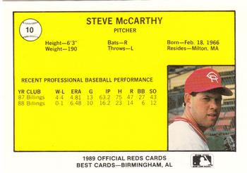 1989 Best Cedar Rapids Reds #10 Steve McCarthy Back