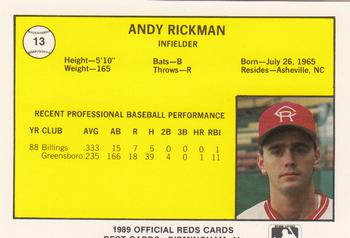 1989 Best Cedar Rapids Reds #13 Andy Rickman Back