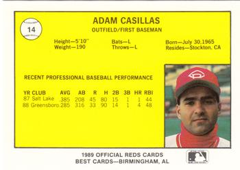 1989 Best Cedar Rapids Reds #14 Adam Casillas Back