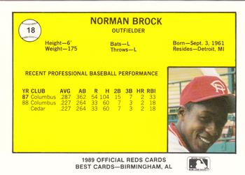 1989 Best Cedar Rapids Reds #18 Norman Brock Back