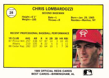 1989 Best Cedar Rapids Reds #28 Chris Lombardozzi Back