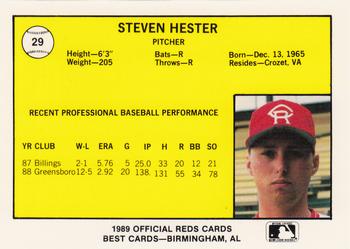 1989 Best Cedar Rapids Reds #29 Steve Hester Back