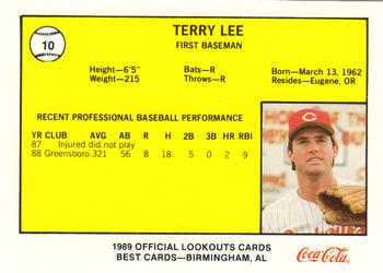 1989 Best Chattanooga Lookouts #10 Terry Lee Back