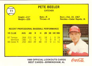 1989 Best Chattanooga Lookouts #11 Pete Beeler Back