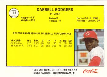 1989 Best Chattanooga Lookouts #15 Darrell Rodgers Back