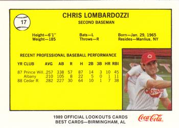 1989 Best Chattanooga Lookouts #17 Chris Lombardozzi Back