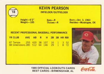 1989 Best Chattanooga Lookouts #18 Kevin Pearson Back