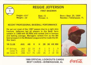 1989 Best Chattanooga Lookouts #1 Reggie Jefferson Back