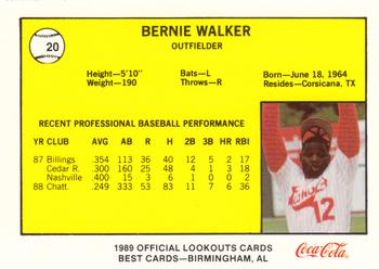 1989 Best Chattanooga Lookouts #20 Bernie Walker Back