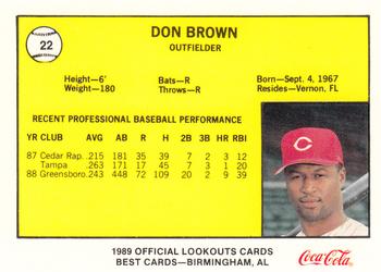 1989 Best Chattanooga Lookouts #22 Don Brown Back