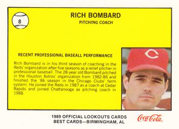 1989 Best Chattanooga Lookouts #8 Rich Bombard Back