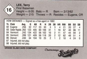 1989 Grand Slam Chattanooga Lookouts #16 Terry Lee Back