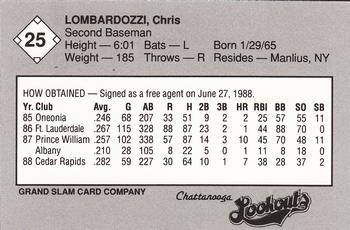 1989 Grand Slam Chattanooga Lookouts #25 Chris Lombardozzi Back