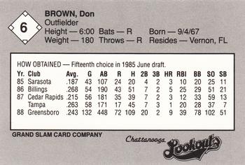 1989 Grand Slam Chattanooga Lookouts #6 Don Brown Back