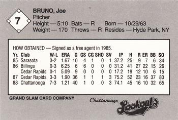 1989 Grand Slam Chattanooga Lookouts #7 Joe Bruno Back