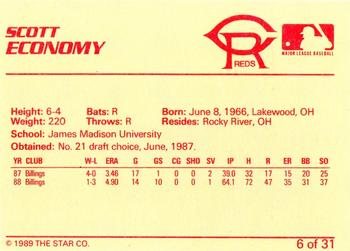 1989 Star Cedar Rapids Reds #6 Scott Economy Back