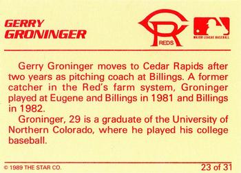 1989 Star Cedar Rapids Reds #23 Gerry Groninger Back