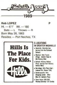 1989 Hills Nashville Sounds #NNO Rob Lopez Back