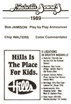 1989 Hills Nashville Sounds #NNO Bob Jamison / Chip Walters Back