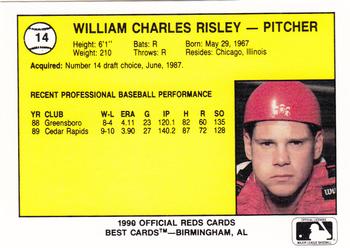 1990 Best Cedar Rapids Reds #14 Bill Risley Back