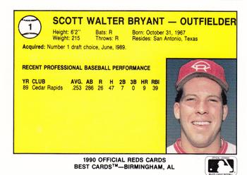 1990 Best Cedar Rapids Reds #1 Scott Bryant Back